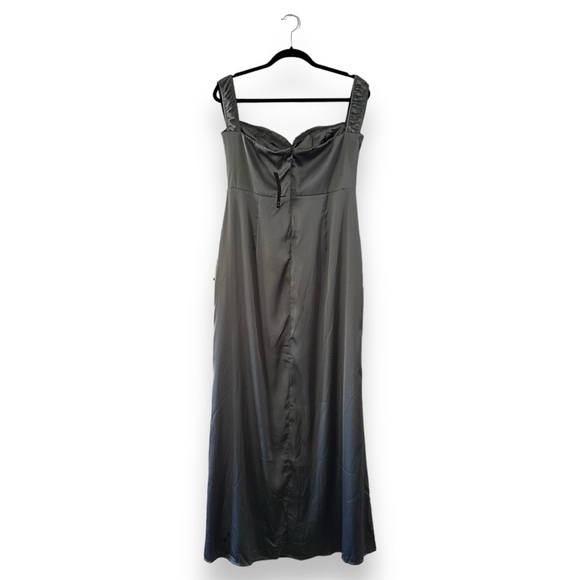 NWT Lulu’s Slate Blue Remarkably Dreamy Satin Off Shoulder Maxi Dress HOCO XL - Picture 9 of 16